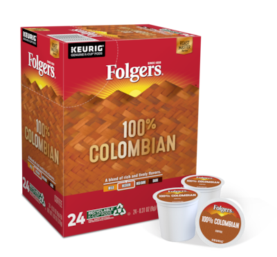 Folgers 100% Colombian Coffee, Medium Roast, 0.31 oz. Keurig® K-Cup® Pods, 24/Box (6659)