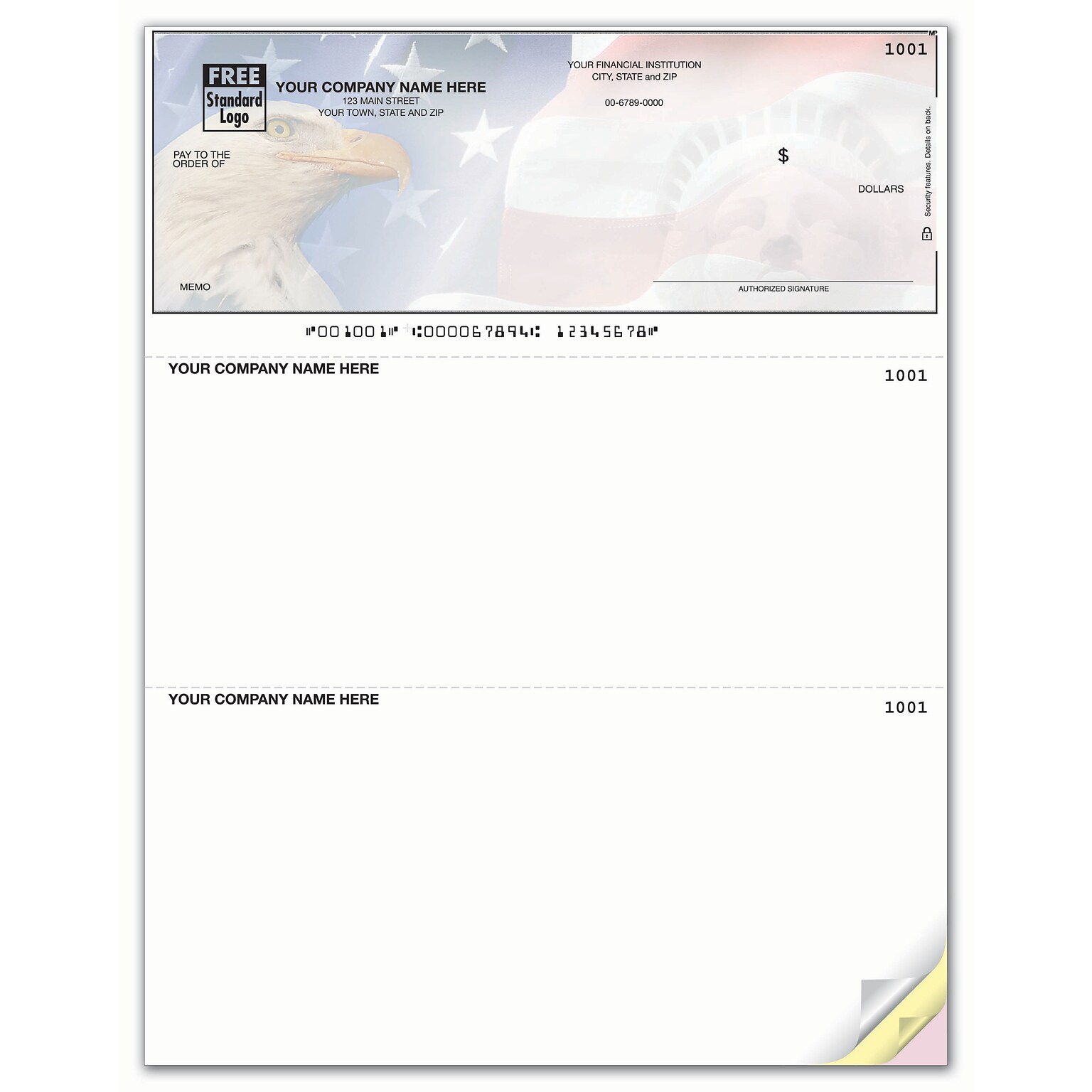 Custom Laser Top Checks, Unlined, 1 Ply, 2 Color Printing, Prem Check Designs, 8-1/2 x 11, 500/Pk