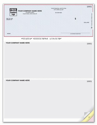 Custom High Security Laser Top Check, 3 Sheets/Triplicate, 1 Color Printing, 8-1/2" x 11", 500/Pk