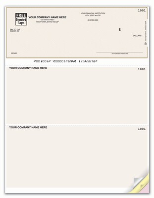 Custom High Security Laser Top Check, 3 Sheets/Triplicate, 1 Color Printing, 8-1/2" x 11", 500/Pk
