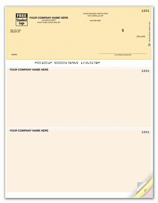 Custom High Security Laser Top Check, 3 Sheets/Triplicate, 1 Color Printing, 8-1/2" x 11", 500/Pk