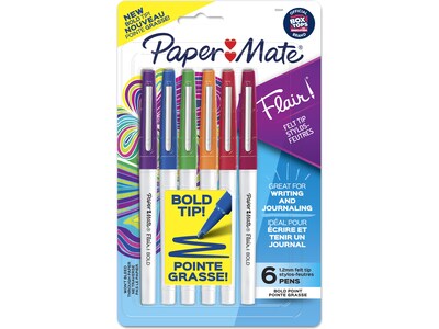 Paper Mate Flair Felt Pen, Bold Point, Assorted Ink, 6/Pack (2125411)