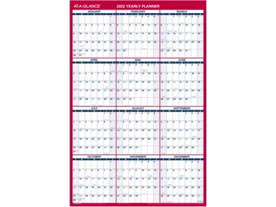 2022 AT-A-GLANCE 36.5 x 24.25 Yearly Calendar, White/Red (PM26-28-22)