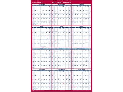 2022 AT-A-GLANCE 48 x 32 Yearly Calendar, White/Red (PM326-28-22)