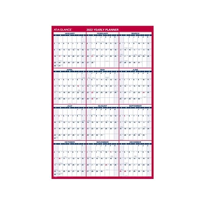 2022 AT-A-GLANCE 48 x 32 Yearly Calendar, White/Red (PM326-28-22)