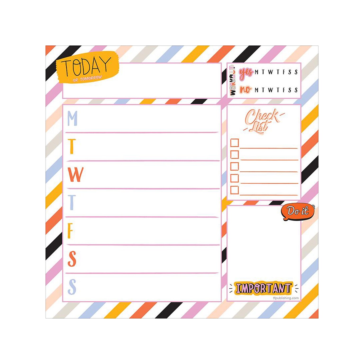 TF Publishing Super Stripe Memo Desk Pad, 7.75 x 7.75, Multicolor, 26 Sheets/Pad (99-5942)