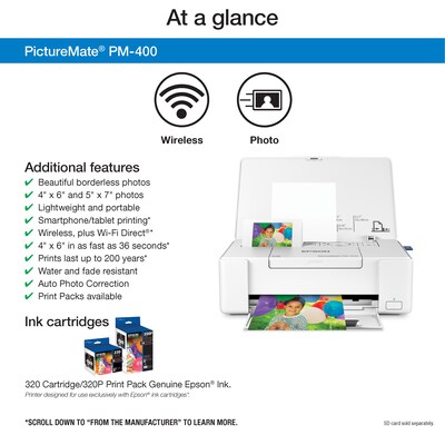 Epson PictureMate PM-400 Wireless Color Inkjet Printer (C11CE84201)