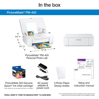 Epson PictureMate PM-400 Wireless Color Inkjet Printer (C11CE84201)