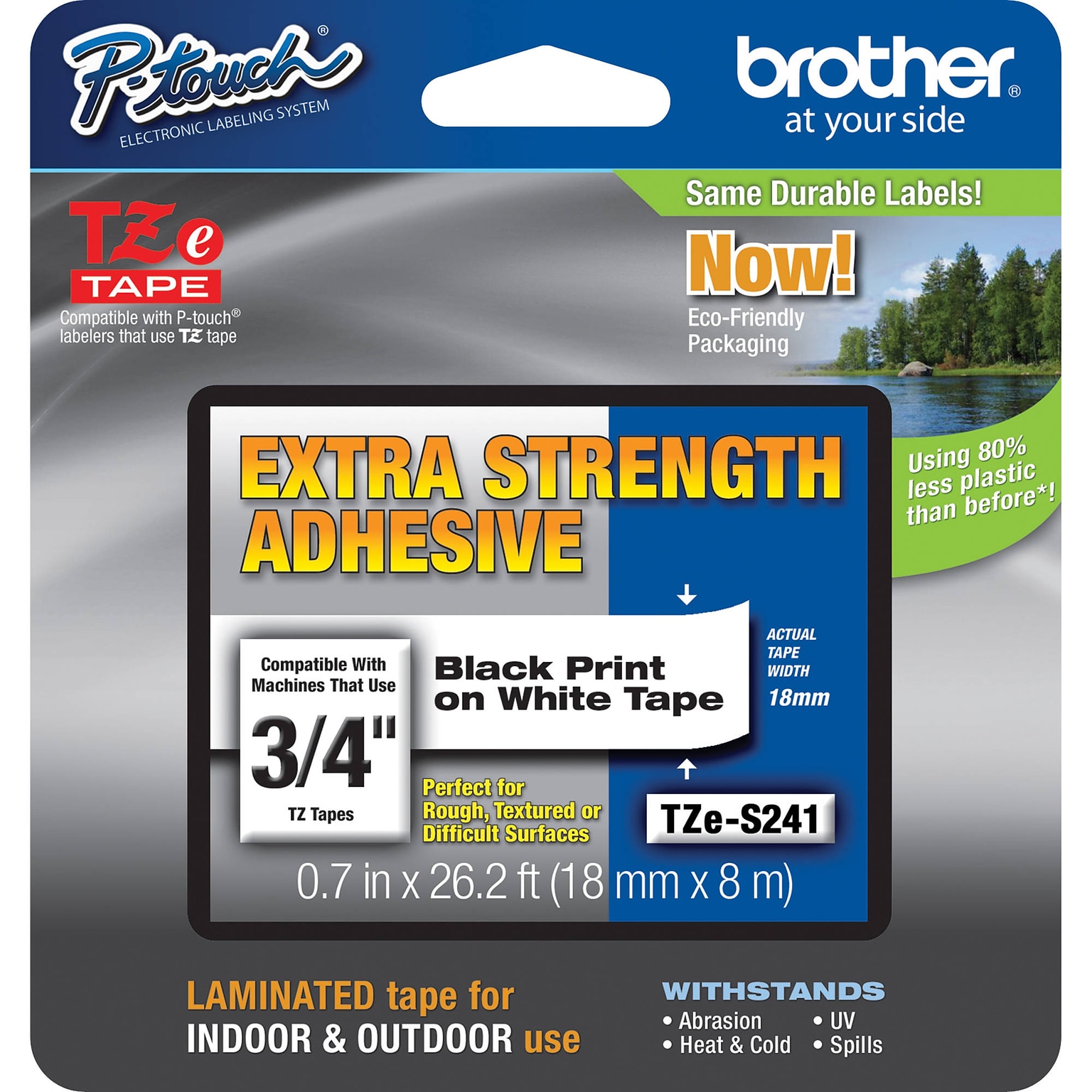 Brother P-touch TZe-S241 Laminated Extra Strength Label Maker Tape, 3/4 x 26-2/10, Black on White (TZe-S241)