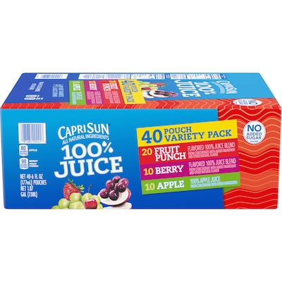 Capri Sun 100% Juice Variety Pack Pouches, 6 fl. oz., 40/Box (441)