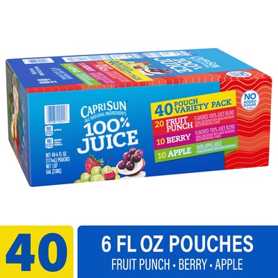 Capri Sun 100% Juice Variety Pack Pouches, 6 fl. oz., 40/Box (441)