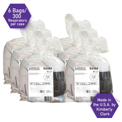 Kimtech Disposable N95 Pouch Respirator, Regular Size, White, 300/Carton (53358)