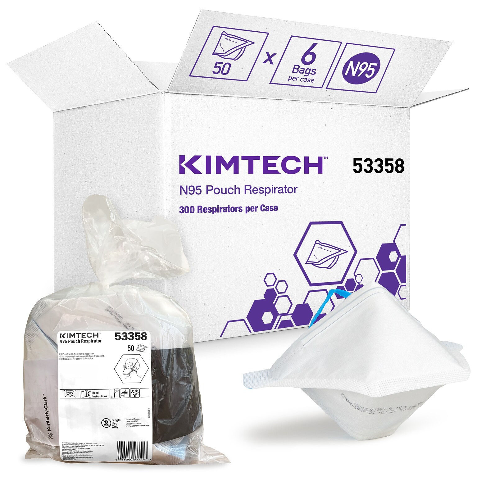 Kimtech Disposable N95 Pouch Respirator, Regular Size, White, 300/Carton (53358)