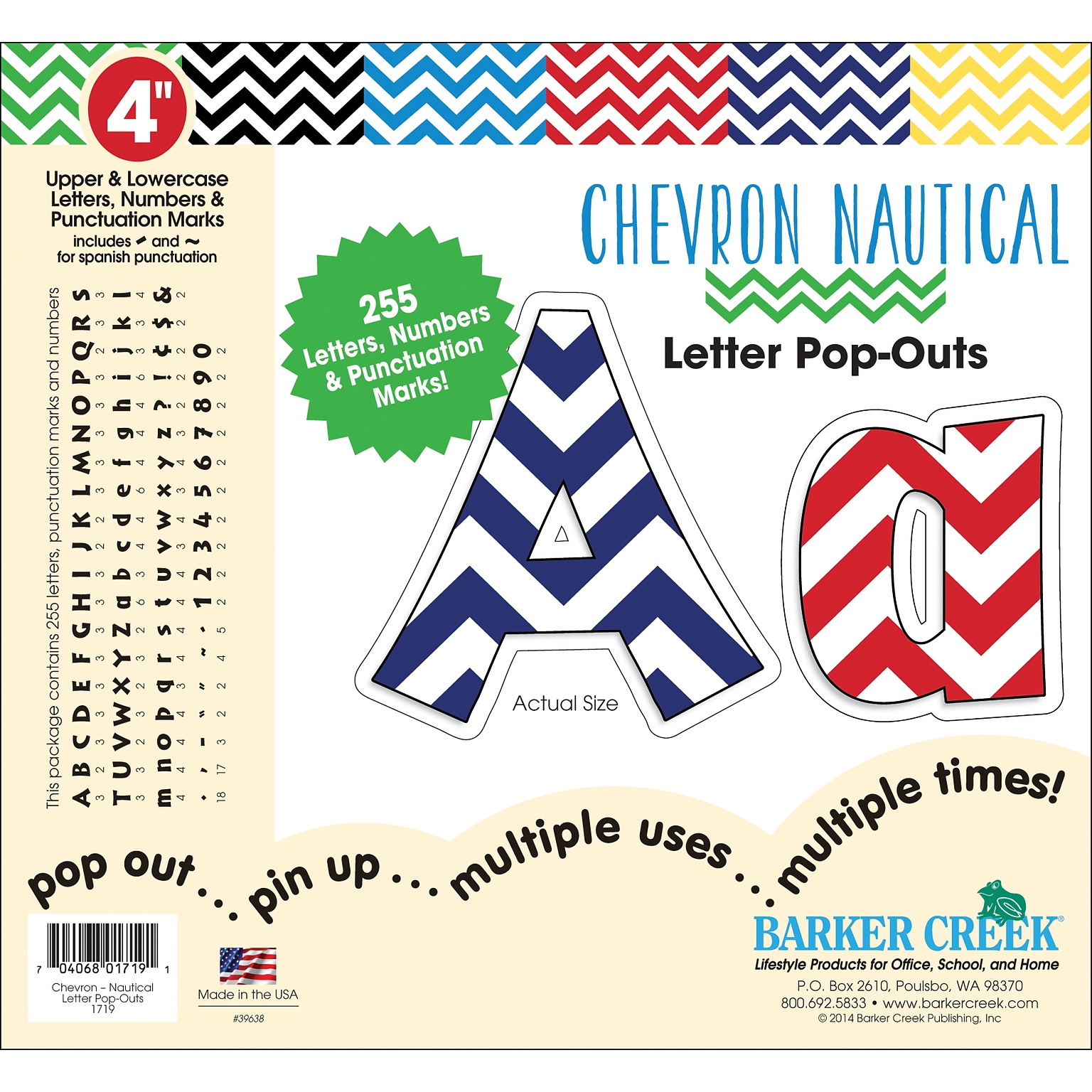 Barker Creek 4 Letter Pop-Outs, Nautical Chevron, 255/Pack