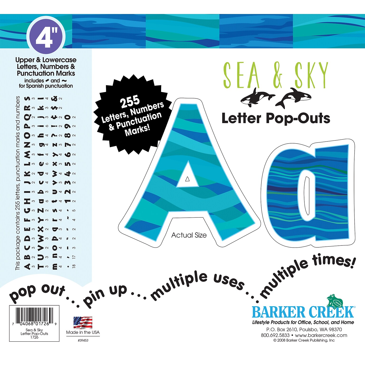 Barker Creek 4 Letter Pop-Outs, Sea & Sky, 255/Pack (BC1726)