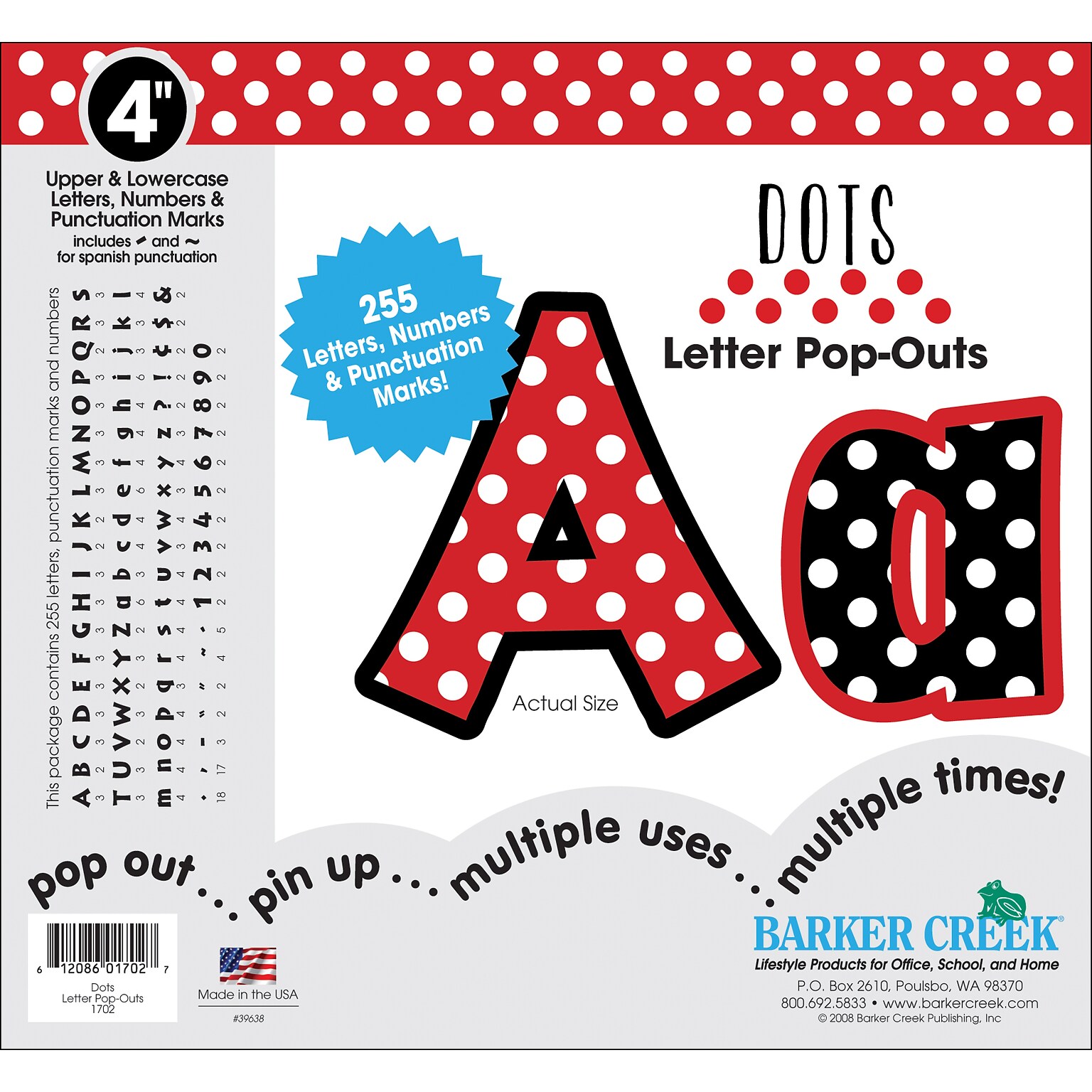 Barker Creek Dots  4 Letters and Numbers, Multicolored, 255/Pack (LL1702)
