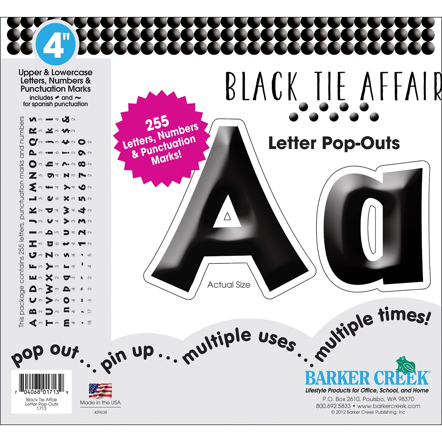 Barker Creek Black Tie Affair  4 Letters and Numbers, Black, 255/Pack (LL1713)