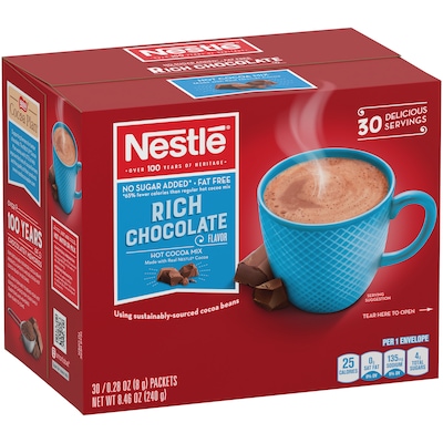 Nestle No Sugar Added Rich Chocolate Hot Cocoa, 0.28 oz, 30/Box (NES61411)