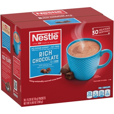 Nestle No Sugar Added Rich Chocolate Hot Cocoa, 0.28 oz, 30/Box (NES61411)