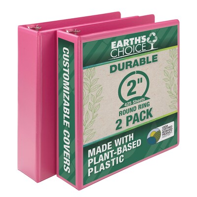 Samsill Earths Choice Plant-Based Durable 2 View Binders, 3-Ring , Made in USA, Pink Berry, 2/Pack