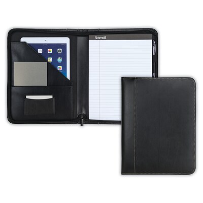 Samsill Contrast Stitch Faux Leather Portfolio Case with Zipper Closure, Black (71720)