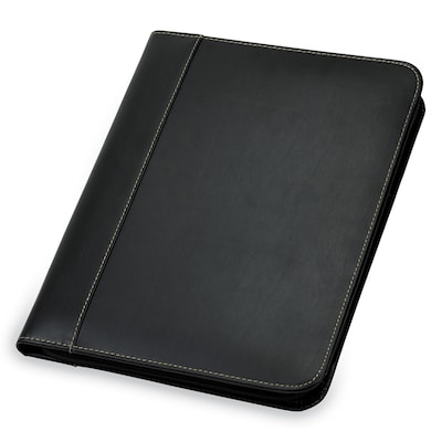 Samsill Contrast Stitch Leather Portfolio Case with Zipper Closure, Black (71720)