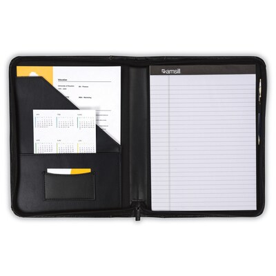 Samsill Contrast Stitch Faux Leather Portfolio Case with Zipper Closure, Black (71720)