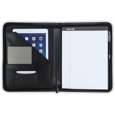 Samsill Contrast Stitch Faux Leather Portfolio Case with Zipper Closure, Black (71720)