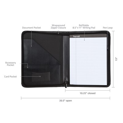 Samsill Contrast Stitch Faux Leather Portfolio Case with Zipper Closure, Black (71720)