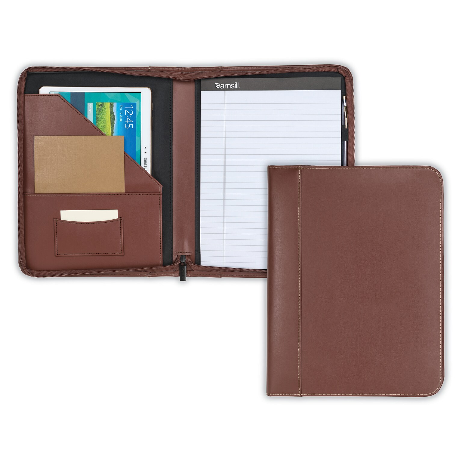 Samsill Contrast Stitch Leather Portfolio Case, Tan (71726)