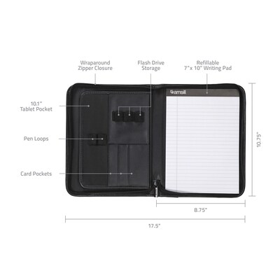 Samsill Professional Junior Leather Portfolio Case with Zipper Closure, Black (70821)