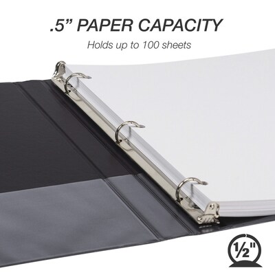 Samsill Economy 1/2" View Binders, 3-Ring , Made in USA, Black, 12/Pack (I08510C)