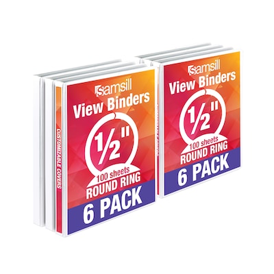 Samsill Economy 1/2 3-Ring View Binder, White, 6/Pack (I08517)