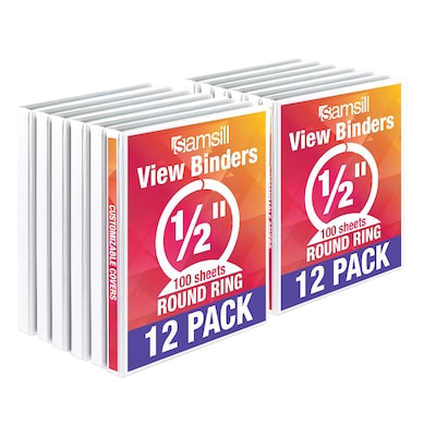 Samsill Economy 1/2" 3-Ring View Binders, White, 12/Pack (I08517C)