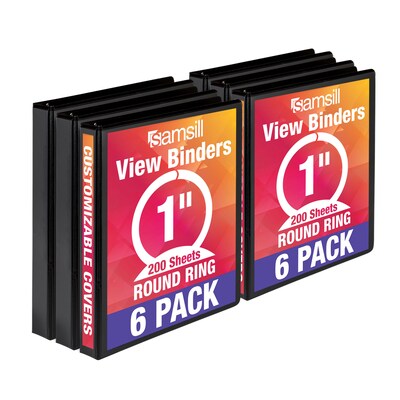 Samsill 1 3-Ring View Binders, Black, 6/Pack (I08530)