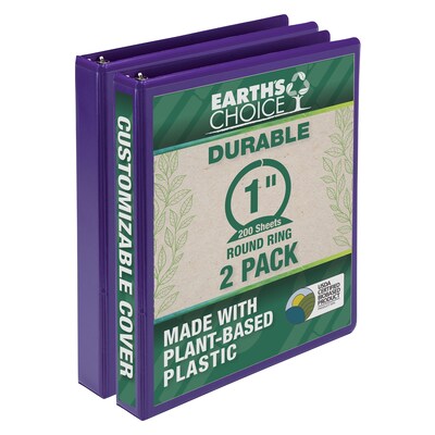 Samsill Earth's Choice 1"  View Binders, 3-Ring, Made in USA, Purple, 2/Pack (U86308)