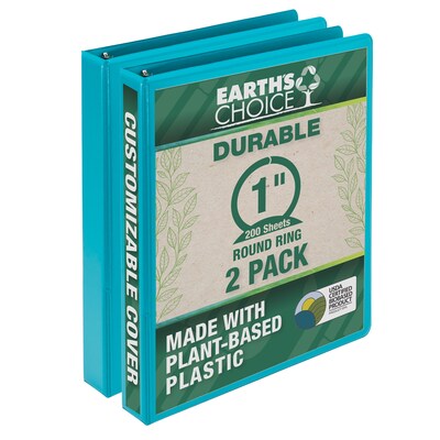Samsill Fashion Colors 1  View Binders, 3-Ring, Made in USA, Teal, 2/Pack (U86377)