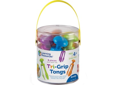 Learning Resources Tri-Grip Tongs, 0.3 x 2.8 x 3.9, Assorted Colors, 6/Pack (LER2964)