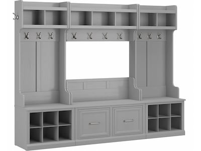 Bush Furniture Woodland Full Entryway Storage Set with Coat Rack and Shoe Bench with Doors, Cape Cod