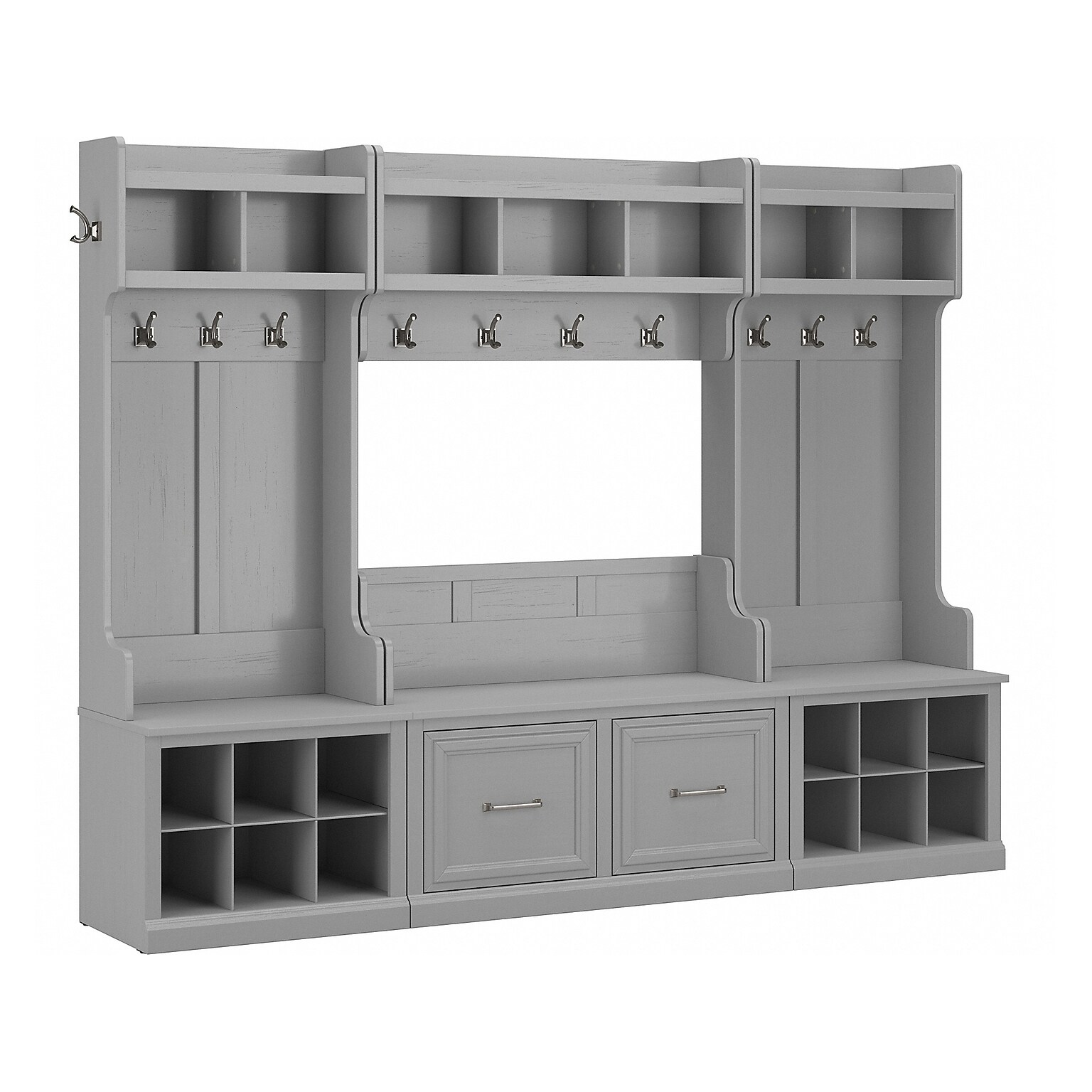 Bush Furniture Woodland Full Entryway Storage Set with Coat Rack and Shoe Bench with Doors, Cape Cod Gray (WDL013CG)