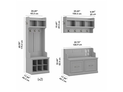 Bush Furniture Woodland Full Entryway Storage Set with Coat Rack and Shoe Bench with Doors, Cape Cod Gray (WDL013CG)