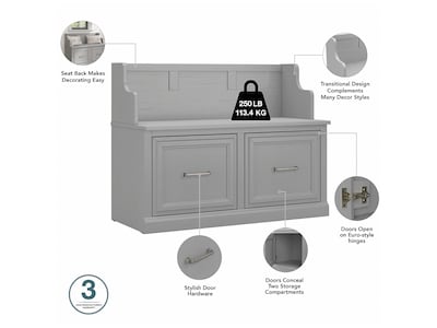 Bush Furniture Woodland Full Entryway Storage Set with Coat Rack and Shoe Bench with Doors, Cape Cod Gray (WDL013CG)