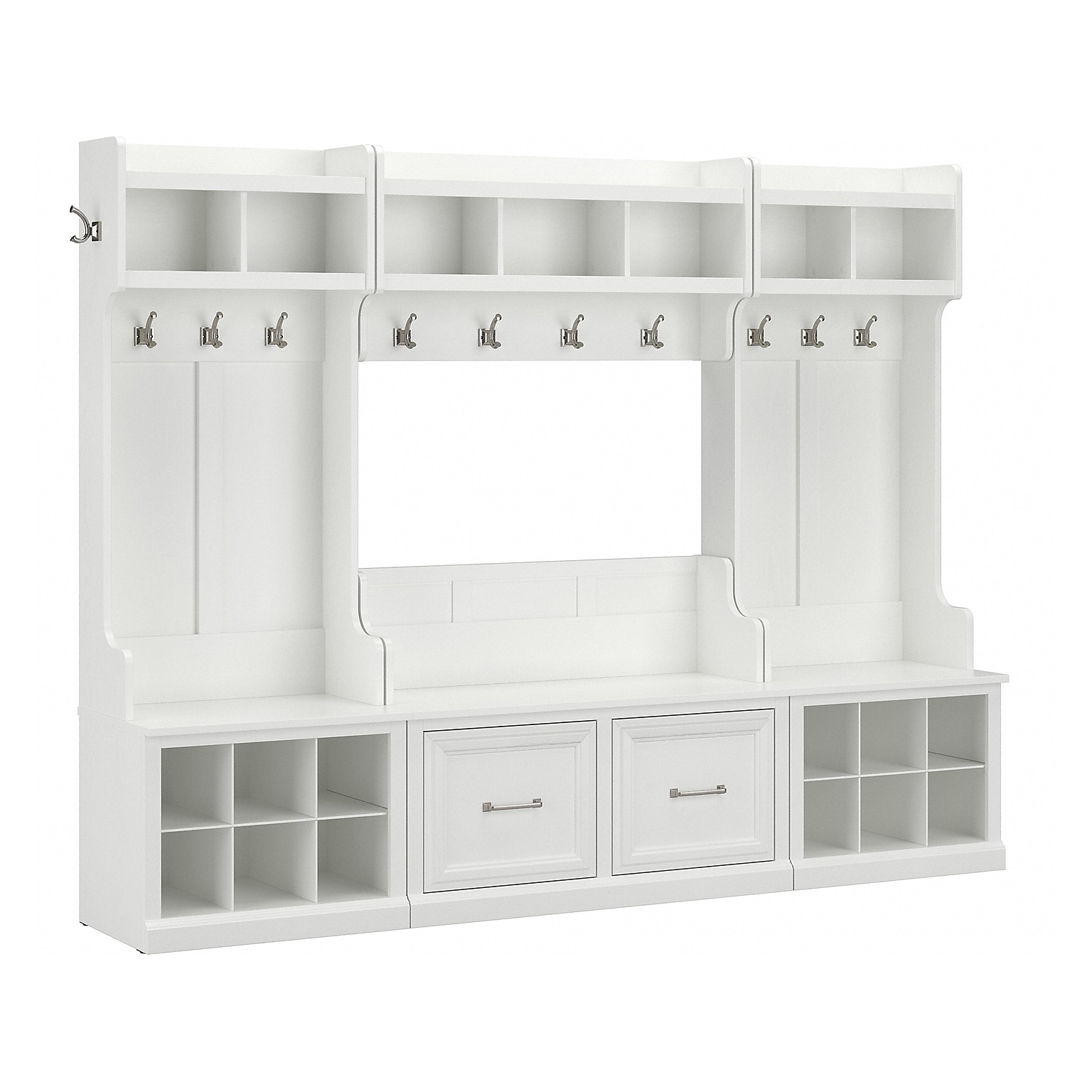 kathy ireland® Home by Bush Furniture Woodland 69 Full Entryway Storage Set with 10 Shelves, White Ash (WDL013WAS)