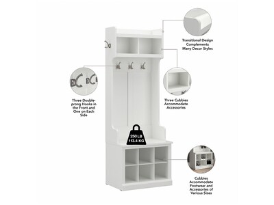 Bush Furniture Woodland Full Entryway Storage Set with Coat Rack and Shoe Bench with Doors, White Ash (WDL013WAS)