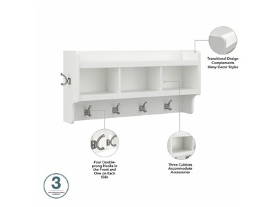 Bush Furniture Woodland Full Entryway Storage Set with Coat Rack and Shoe Bench with Doors, White Ash (WDL013WAS)