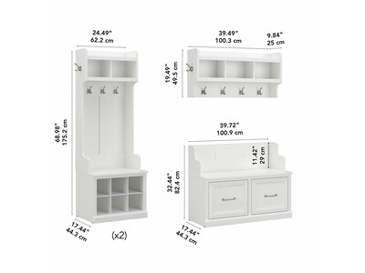 Bush Furniture Woodland Full Entryway Storage Set with Coat Rack and Shoe Bench with Doors, White Ash (WDL013WAS)