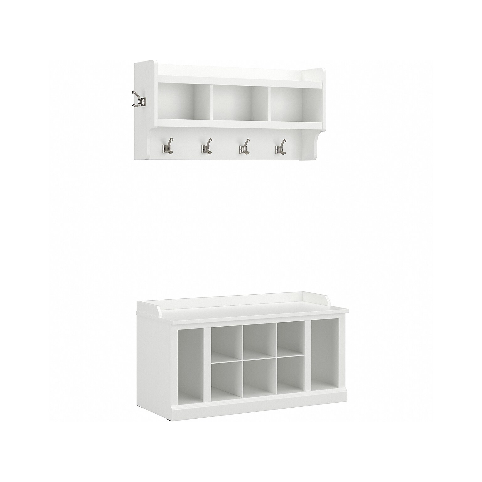 kathy ireland® Home by Bush Furniture Woodland 21 Shoe Storage Bench and Coat Rack with 12 Shelves, White Ash (WDL004WAS)