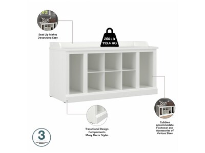 kathy ireland® Home by Bush Furniture Woodland 21" Shoe Storage Bench and Coat Rack with 12 Shelves, White Ash (WDL004WAS)
