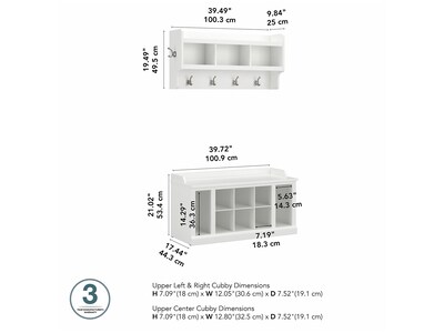 kathy ireland® Home by Bush Furniture Woodland 21" Shoe Storage Bench and Coat Rack with 12 Shelves, White Ash (WDL004WAS)