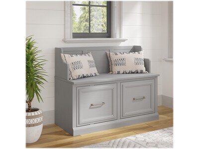 Bush Furniture Woodland 40W Entryway Bench with Doors, Cape Cod Gray (WDL005CG)